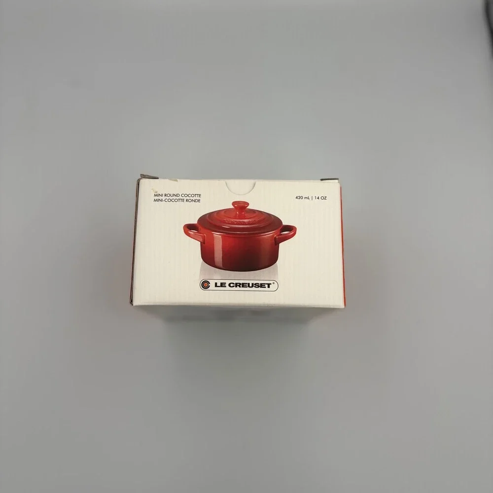 Le Creuset Mini Round Cocotte 14 oz White Stoneware Petite Casserole w/ Lid NEW